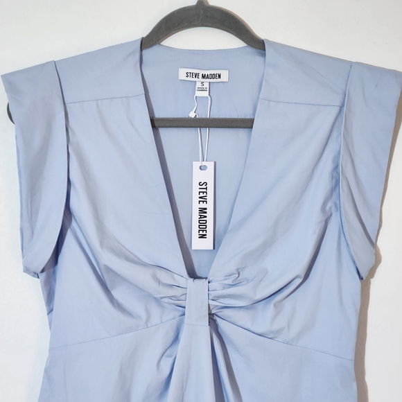 Steve Madden Blue 100% Cotton A Line Mini Dress with Cap Sleeves Size Small NWT - Picture 2 of 10